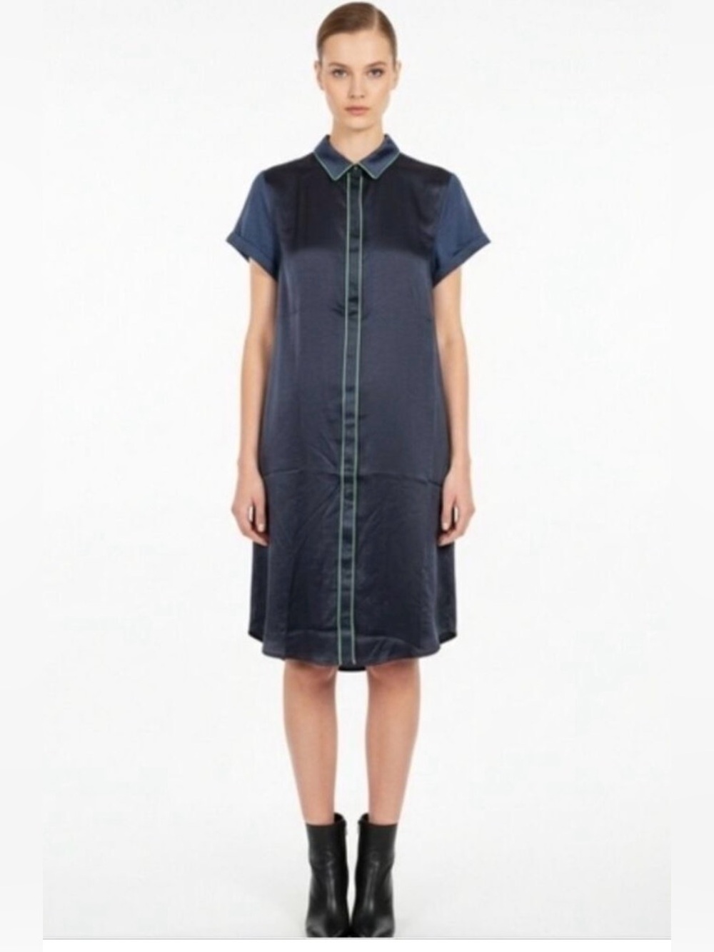 Wildfang The Empower Shirt Dress Navy/Green Trim NWOT